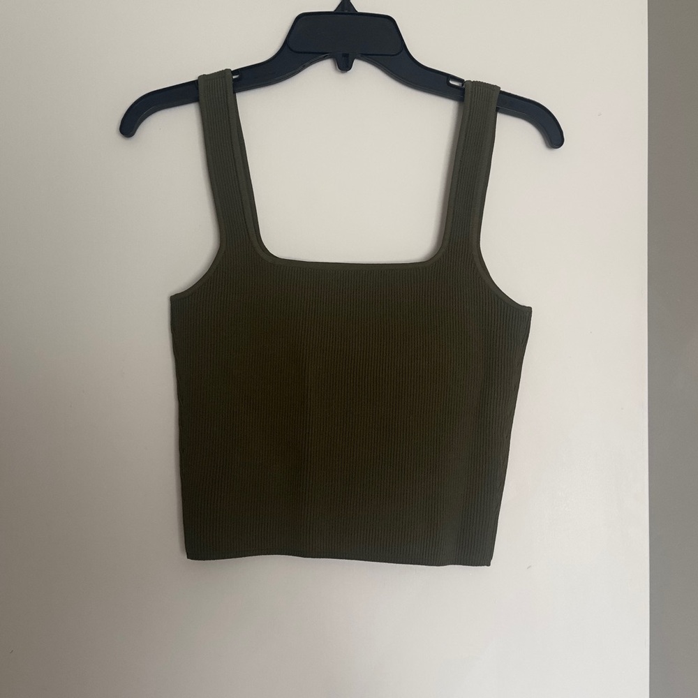 Olive Green Ribbed Tank Top